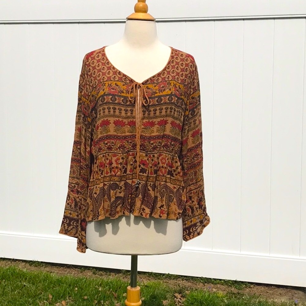 Bohemian Floral Paisley Earthy Tones Tree of Life Women's Top Size M/L